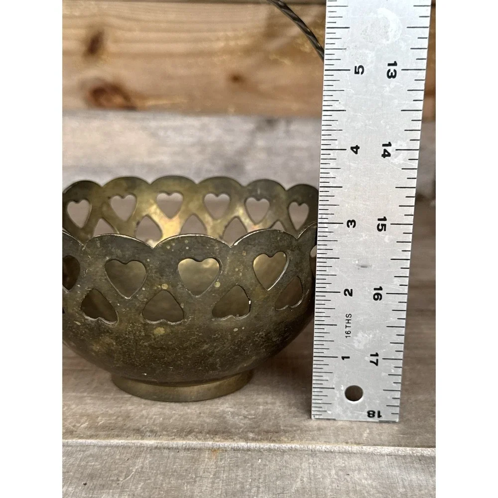 Vintage Brass Bowl with Heart Cutouts 3
